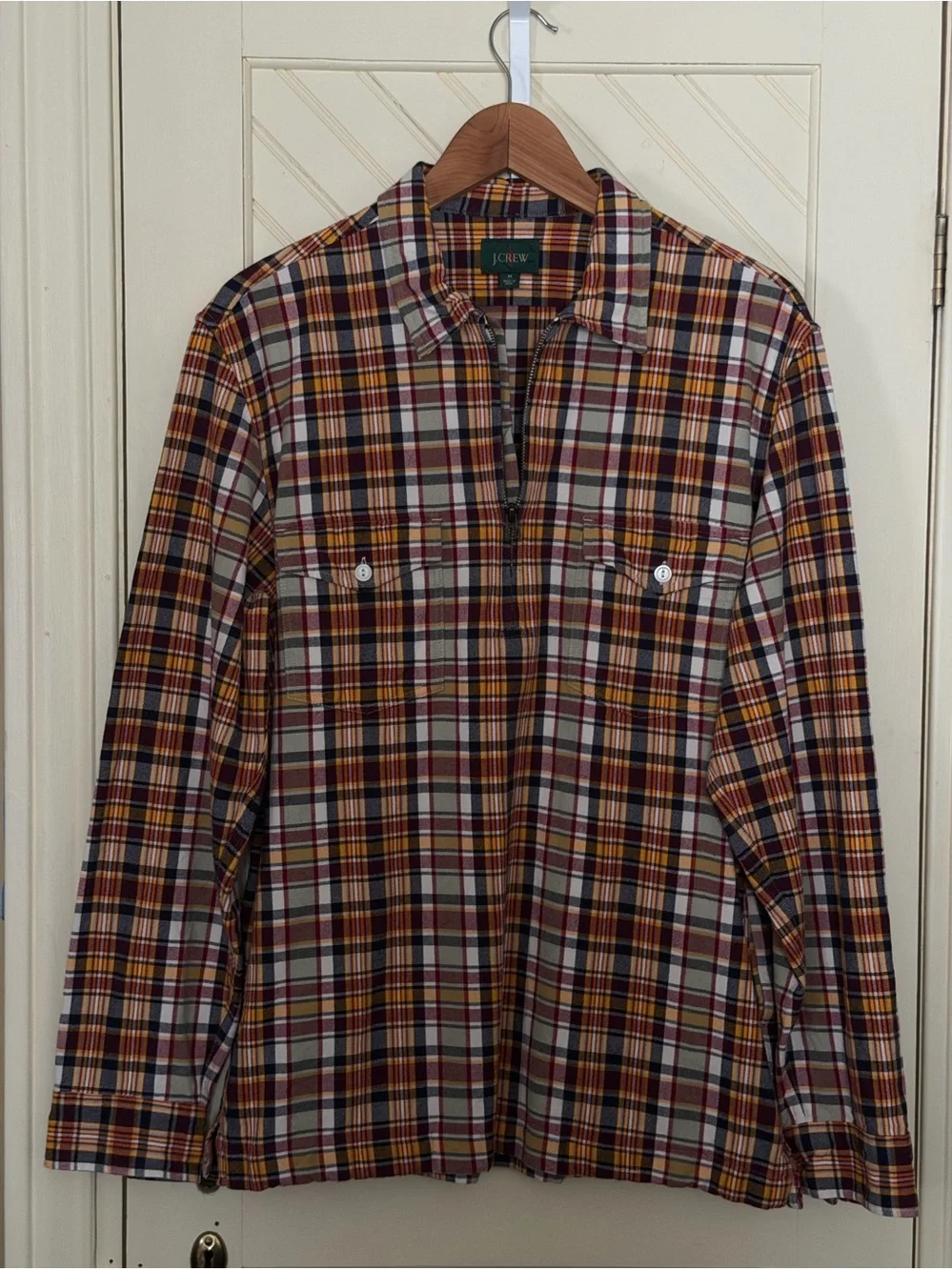J. Crew Men's Half-zip Popover Shirt Jacket Madras Plaid Men’s Medium